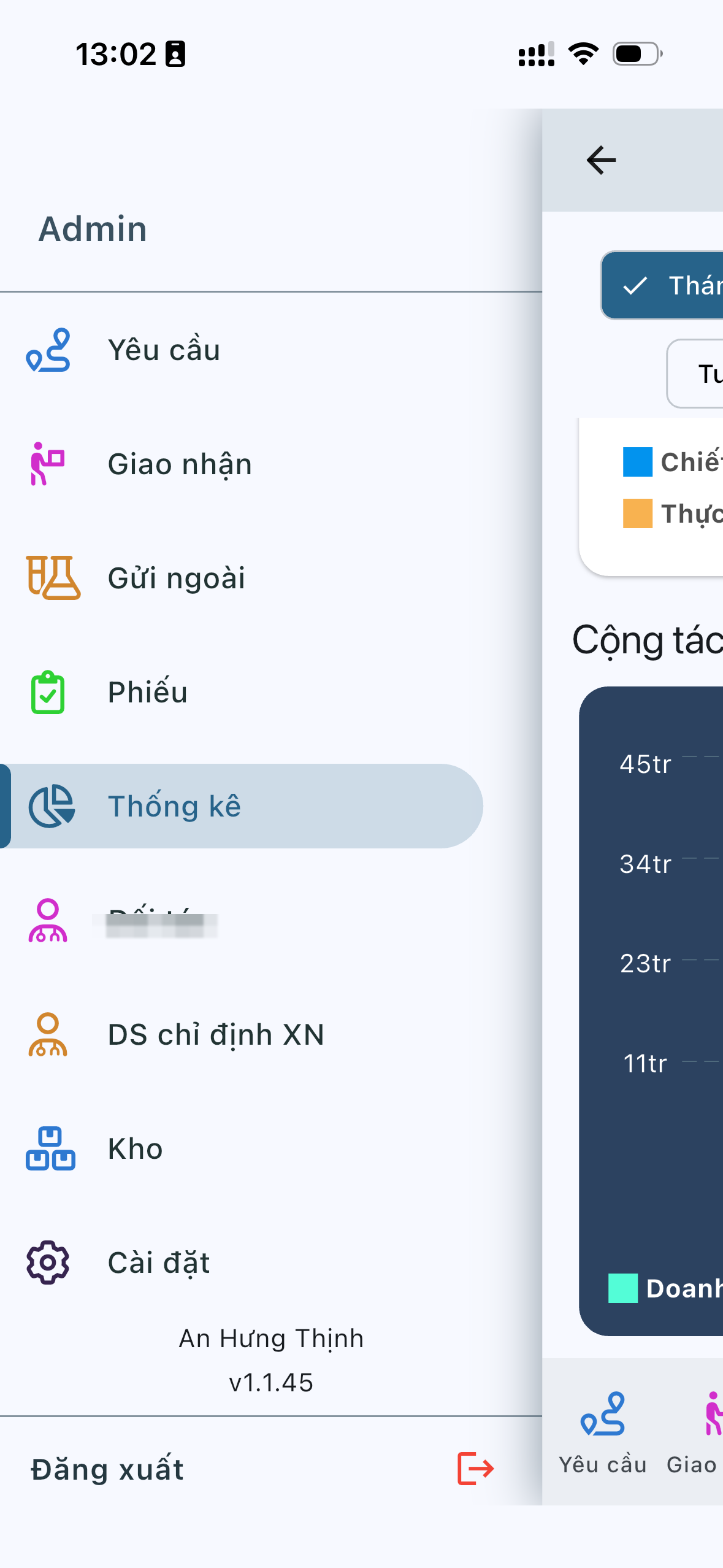 Menu ứng dụng PMR LIMS